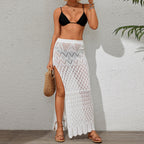 Sexy Hollow Out Cutout out See through Beach Skirt Solid Color Crocheted High Waist Slit Vacation Maxi Dress Bella Mia