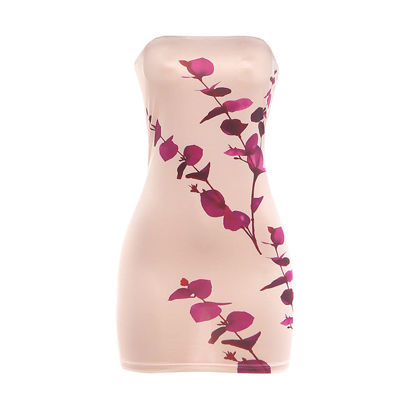 Summer Women Sexy Tube Top Party Slim Fit Slimming Printed Sexy Sheath Dress
