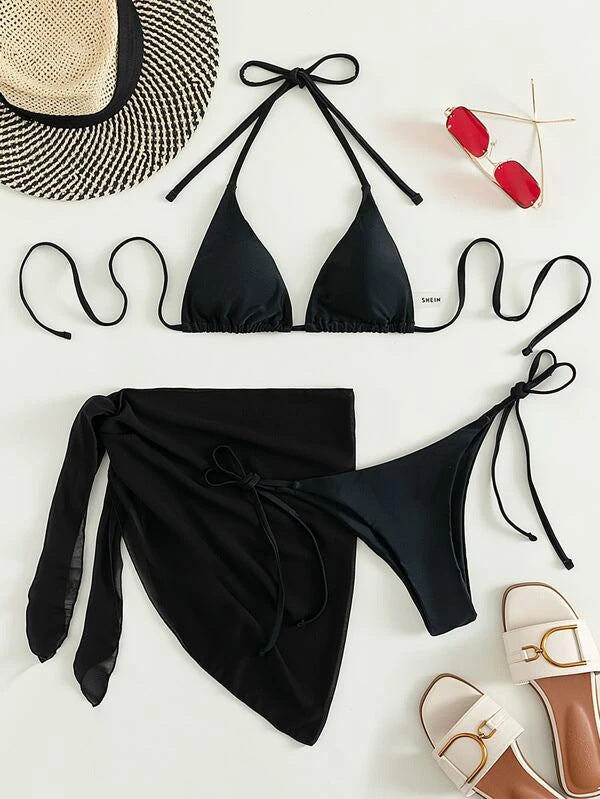 Solid Color Triangle Cup Bandage Sexy Bikini Three Piece Swimsuit Bella Mia