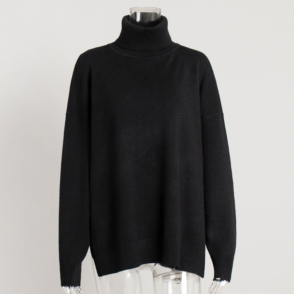 Turtleneck Sweater Women Autumn Winter Casual Sweater Slit Loose Solid Color Knitted Sweater Bella Mia