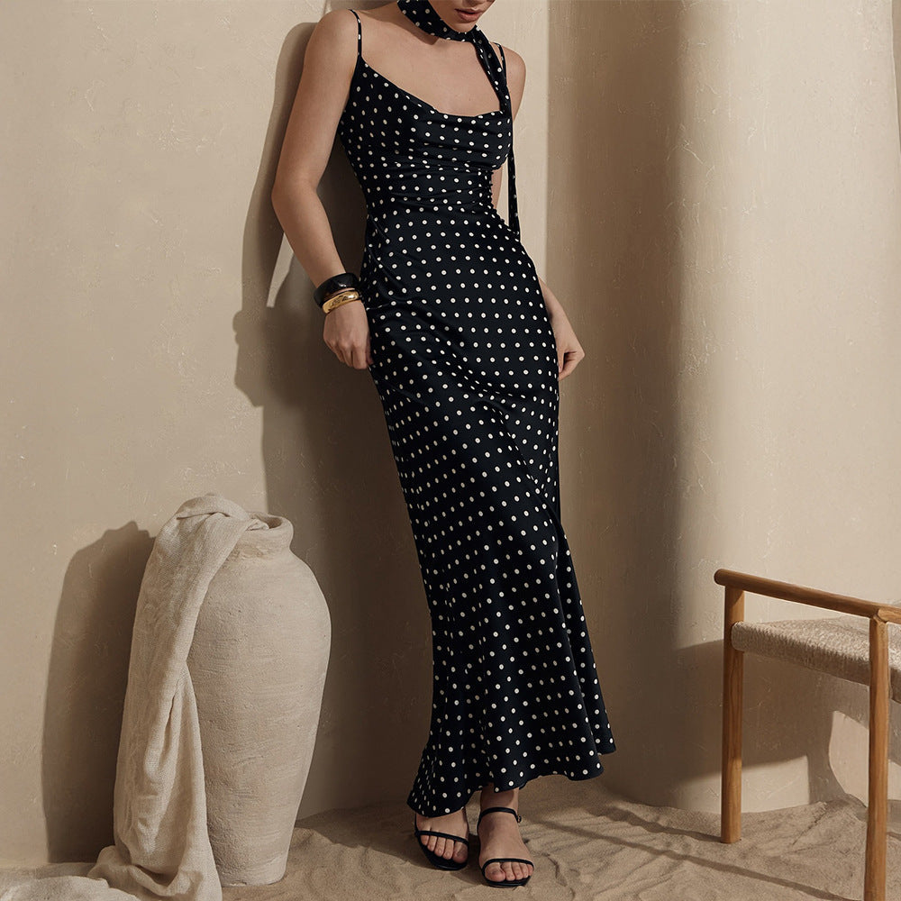 Strap Maxi Dress Summer Halter Strap Fishtail Polka Dot Maxi Dress Bella Mia