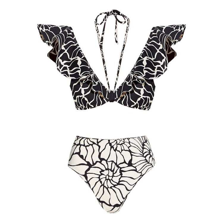 Flounced Halter Split Swimsuit Women Double Sided High Waist Bikini Suit Bikini Bella Mia