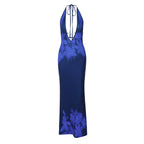 Women Clothing Autumn Printed Sexy Backless Slim Fit Split Lace up Dress Bella Mia