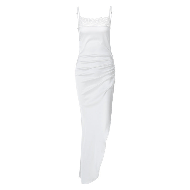 Summer European, French Silk Dress Sexy Lace Corset Backless Oblique Pattern Suspender Bella Mia