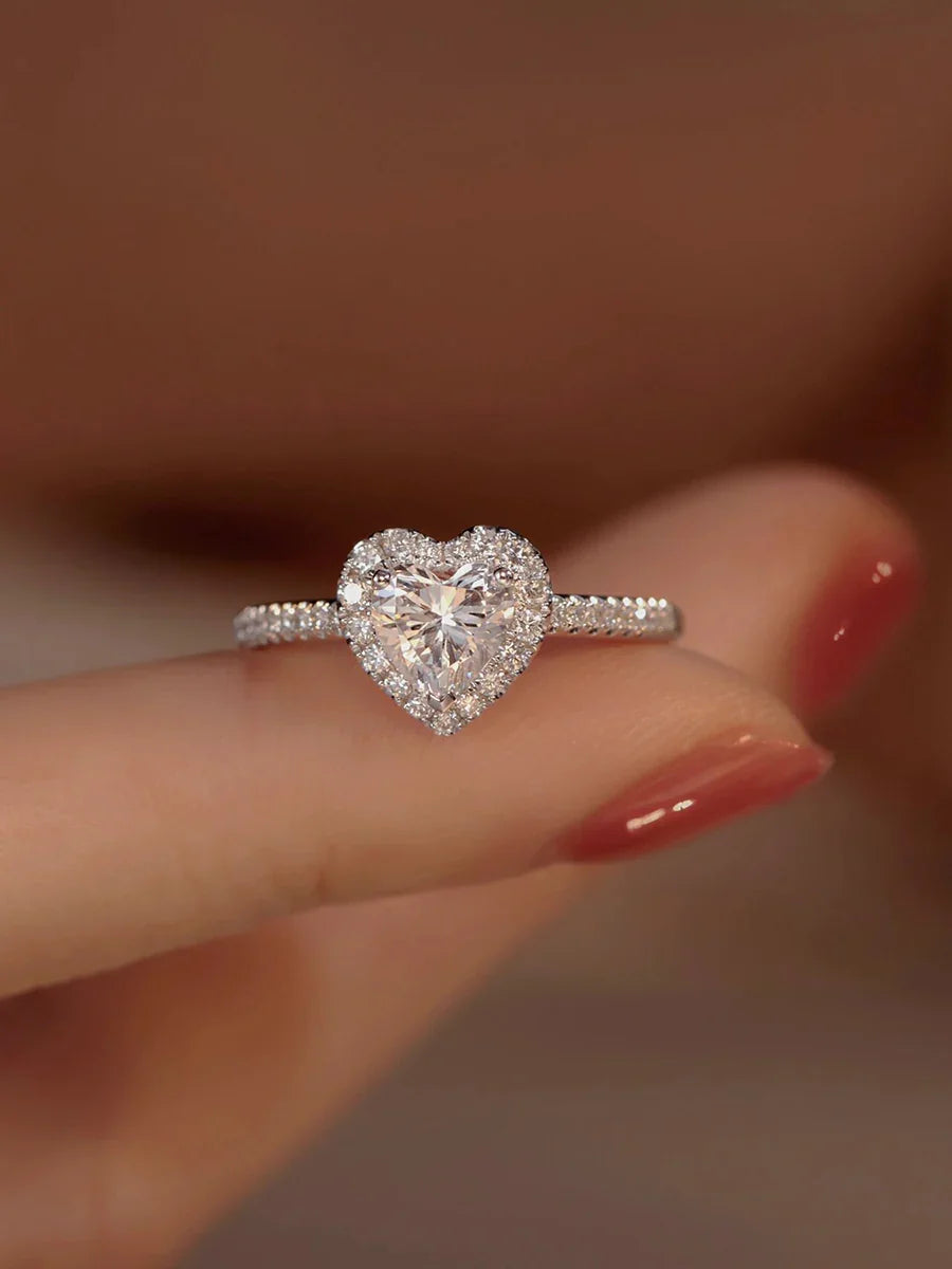 Heart 1ct Moissanite 999 Sterling Silver Ring