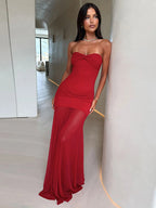 Women Clothing Solid Color Sleeveless Backless Slim Fit Sheath Pleated Tube Top Maxi Dress Bella Mia
