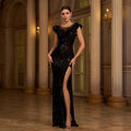 Women Clothing Advanced Sleeveless round Neck Slim Fit Sheath Cocktail Split Evening Dress Bella Mia