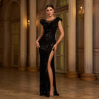 Women Clothing Advanced Sleeveless round Neck Slim Fit Sheath Cocktail Split Evening Dress Bella Mia