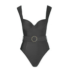 Solid Color One Piece Women Swimwear French Retro Cover Belly Slimming Swimsuit Bella Mia