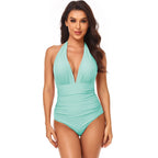 Solid Color One Piece Swimsuit Pleating Halter Swimsuit Popular One Piece Swimsuit Bella Mia