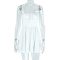 Simple Women Pleated Solid Color A line Dress Backless Lace up Boat Neck Short Dress Bella Mia