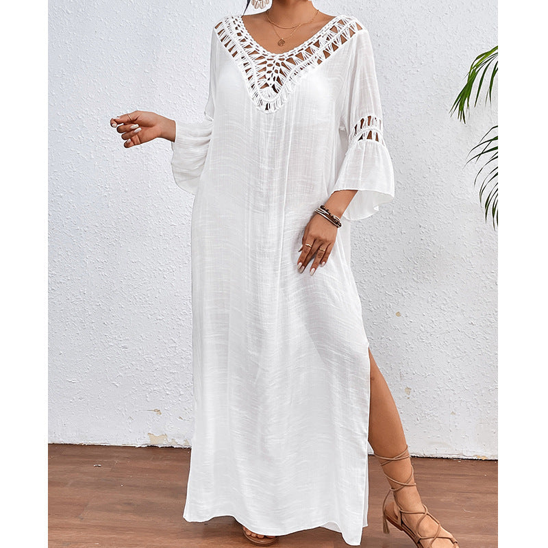 Women Clothing Hand Crocheting Stitching Colorful Ball Sexy Hollow Out Cutout out Backless Loose Beach Long Overskirt Bella Mia