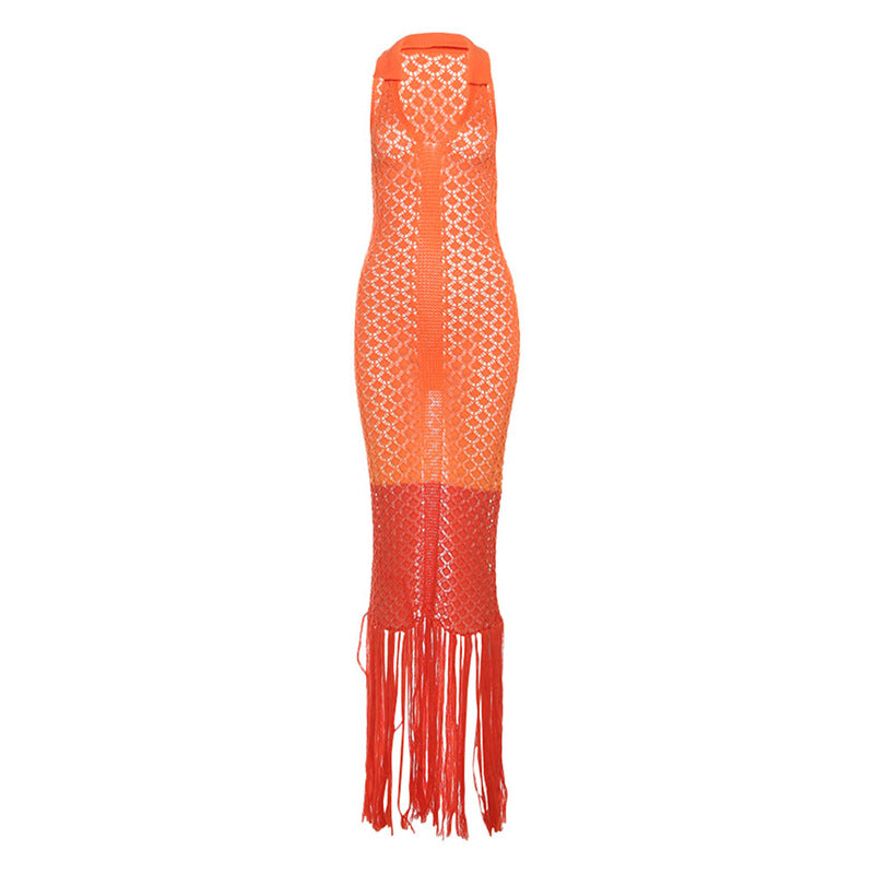 Summer Sexy Hollow Out Cutout out See through Maxi Dress Polo Collar Dress Women Clothing Bella Mia