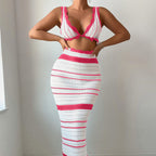 Women Striped Texture Vacation Casual Sexy Beach Bikini Skirt Two Piece Sets Bella Mia