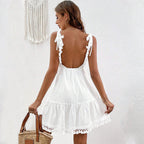 Sexy Woven Fabric Sexy Deep V Plunge Shoulder Lace up Design Bare Back Dress Bella Mia