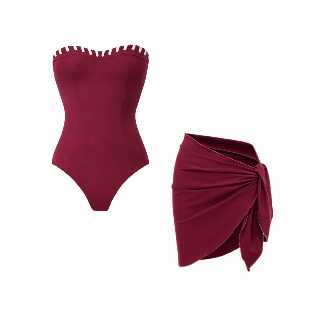 Bikini Wine Red Niche Design Tube Top Split Swimsuit Women Bella Mia