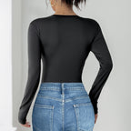 Autumn High Elastic Long Sleeve Solid Color Three Dimensional Floral Round Neck Jumpsuit Bella Mia