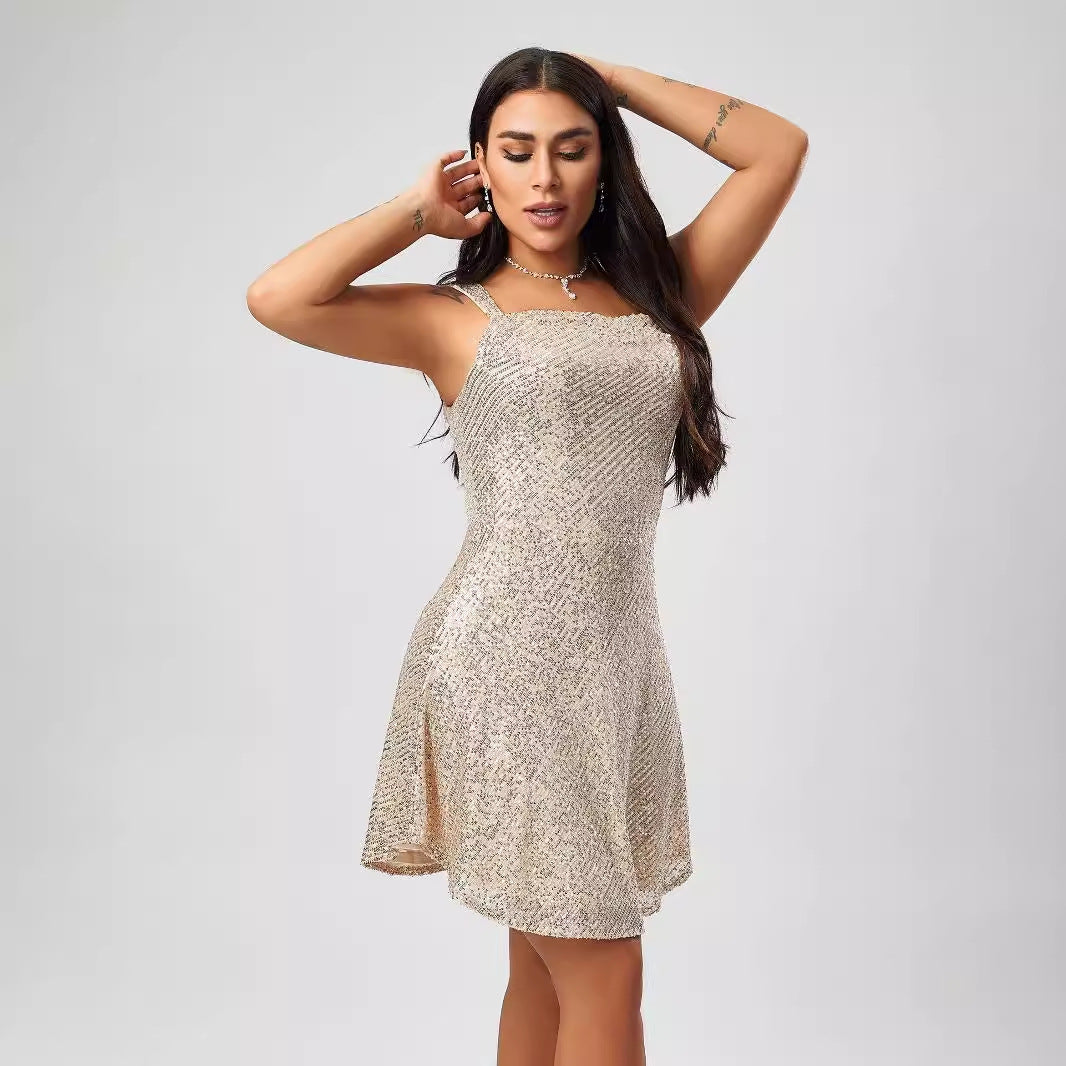 Super Popular Light Luxury Sequ Dress Shein High Grade Dress Sexy Sling Mini Dress Bella Mia