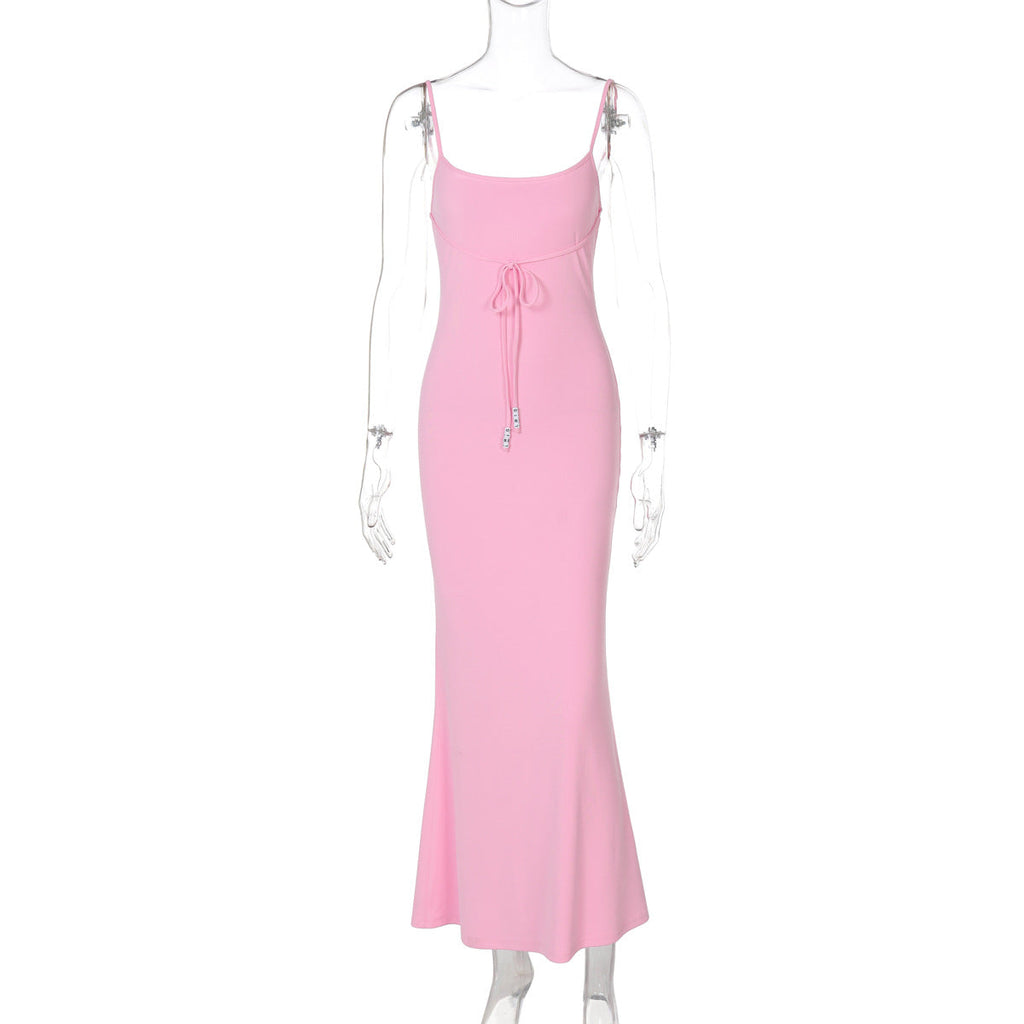 Women Clothing Summer Pure Sexy Solid Color off Neck Waist Slimming Sling Dress Bella Mia