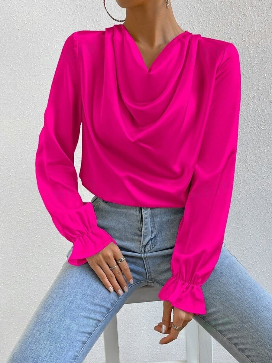 Women Clothing Ruffled Sleeve Satin Shirt Autumn Arrival Long Sleeve Satin Shirt Bella Mia