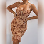 Spring Summer Pattern Print Mesh Stitching Casual Vacation Sling Hip Dress Bella Mia