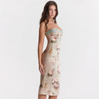 Women Clothing Sexy Lace Cami Dress Backless Sheath High Waist Midi Dress Printed Dress for Women Bella Mia