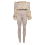 Autumn Winter Women Clothing Sexy Plush Stitching High Waist Slim Solid Color Jumpsuit Bella Mia