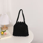 Hollow Out Cutout Cotton Thread Woven Bag Summer Cotton String Women Bag Portable Solid Color Straw Bag Vacation Beach Bag Bella Mia