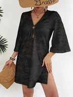 Women Sexy V neck Knitted Loose Beach Sun Protection Seaside Holiday Casual Blouse Dress Bella Mia