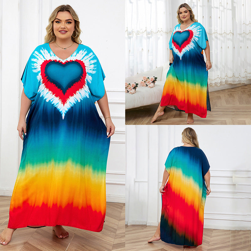 Rayon Positioning Print Holiday Loose Robe Beach Jacket Dress Bikini Cover up Blouse Bella Mia