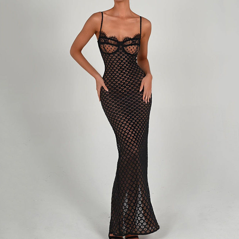 Autumn Sexy Suspender Tight Dress Lace Backless Split Polka Dot Dress Bella Mia