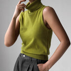 Knitted Sleeveless Vest Autumn High Neck Vest Sweater Minimalist Vest Top Women Bella Mia