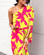 Women Clothing Dress Sexy Oblique Shoulder Elegant Single Side Sleeve Dress for Women Bella Mia
