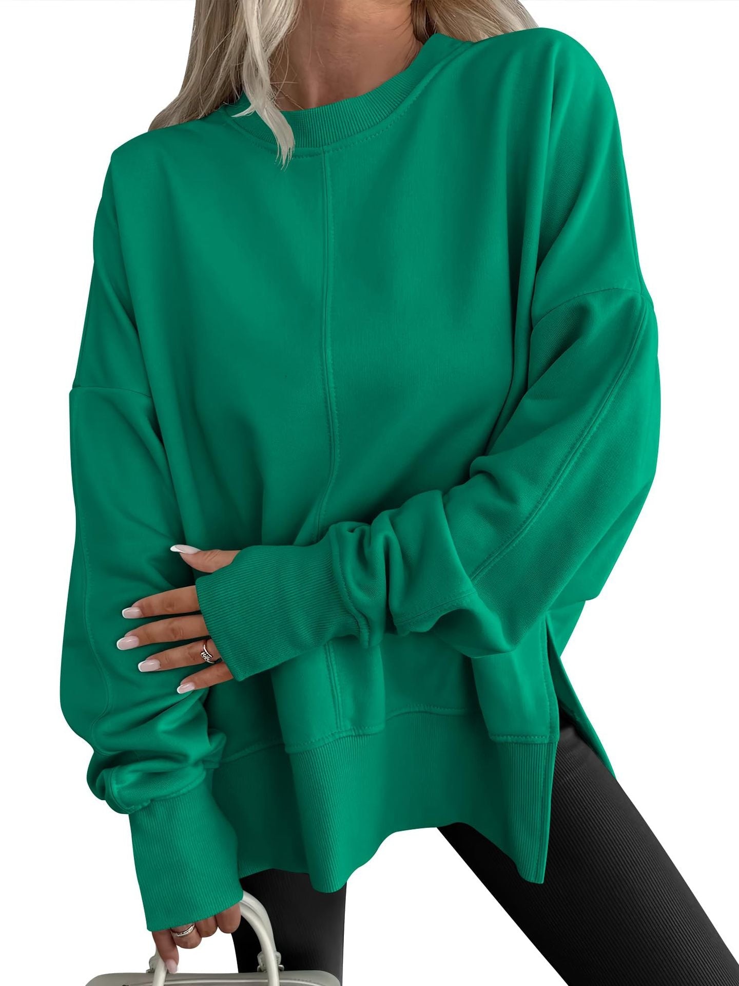 Code Casual round Neck Pullover Solid Color Loose Sports Long Sleeve Sweatshirt Tops Bella Mia