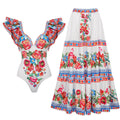 Ruffled Slimming Printed One Piece Swimsuit Women Bella Mia