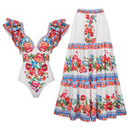 Ruffled Slimming Printed One Piece Swimsuit Women Bella Mia