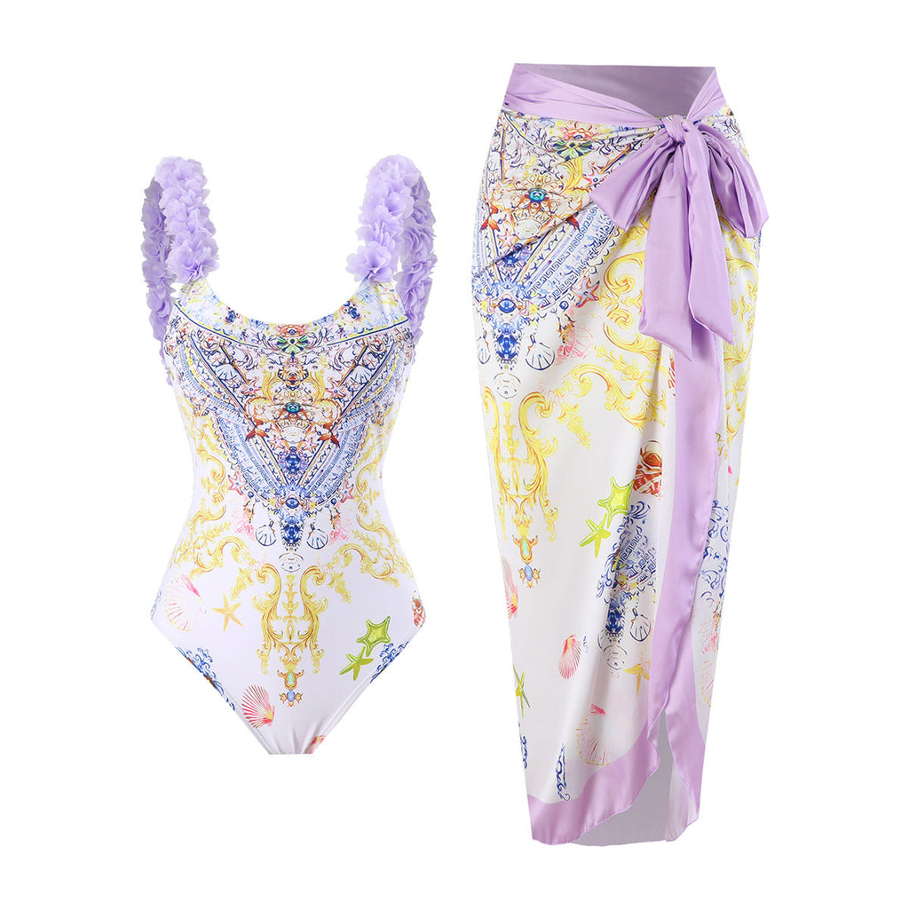 One Piece Printed Skirt Conservative Swimwear Two Piece Women Swimsuit Bella Mia