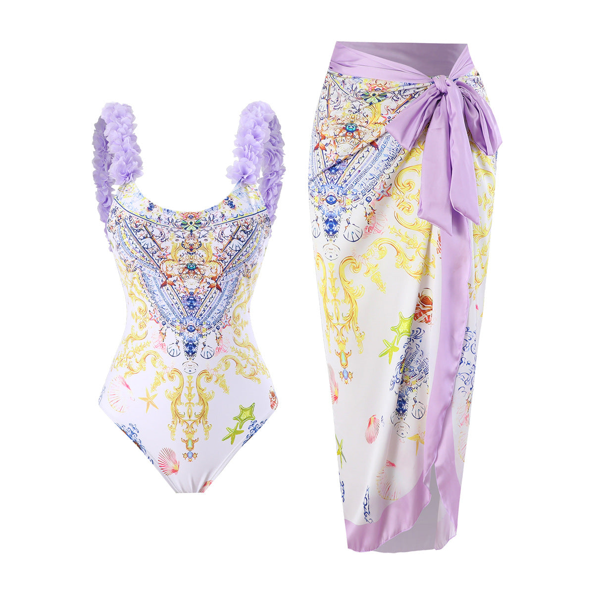 One Piece Printed Skirt Conservative Swimwear Two Piece Women Swimsuit Bella Mia