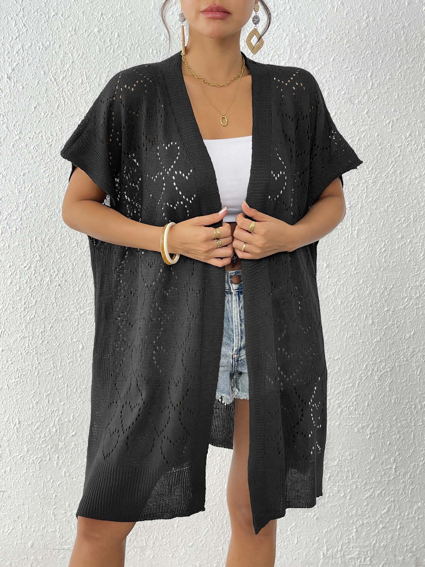 Women Clothing Love Jacquard Woven Shirt Beach Bikini Sun Protective Blouse Loose Cardigan Bella Mia