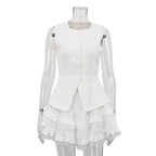 Casual Skirt Outfit Women High Grade Sleeveless Vest Waistcoat Top High Waist Bubble Skirt Two Piece Sets Bella Mia