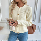Autumn Winter Casual Korean Metal Button Cardigan Solid Color Sweater Coat for Women Bella Mia