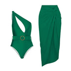 Solid Color Retro Hollow Out Cutout Siamese Women Swimsuit Set Cover Belly Slimming Swimsuit Lot Bella Mia