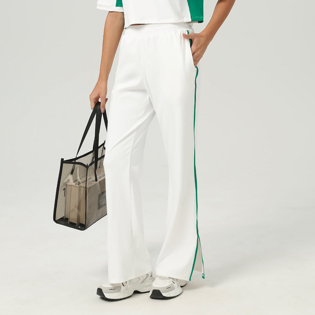 High Waist Loose Sports Wide Leg Pants Pocket Straight Casual Pants Outer Wear Contrast Color Yoga Bell Bottom Pants Bella Mia