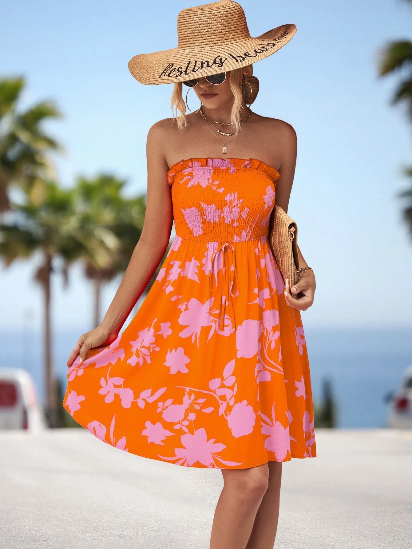 Women Clothing Printed Smocking Dress Bella Mia