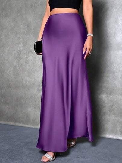 Satin Skirt Autumn Winter Simple A line Long Skirt Women Clothing Bella Mia