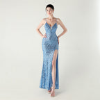 Bead Tube Sequin Spaghetti Strap High Slit Evening Dress Cross Tied Slim Fit Slimming Dinner Social Women Bella Mia