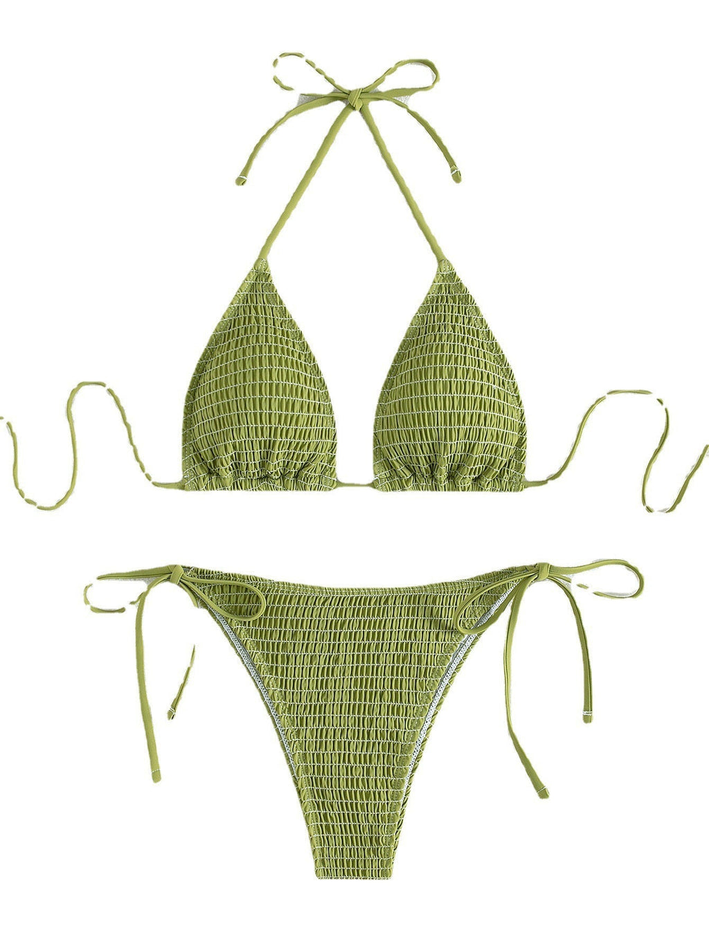 Solid Color Sexy Pleating Triangle Lace Up Side Beach Swimsuit Bikini Bella Mia