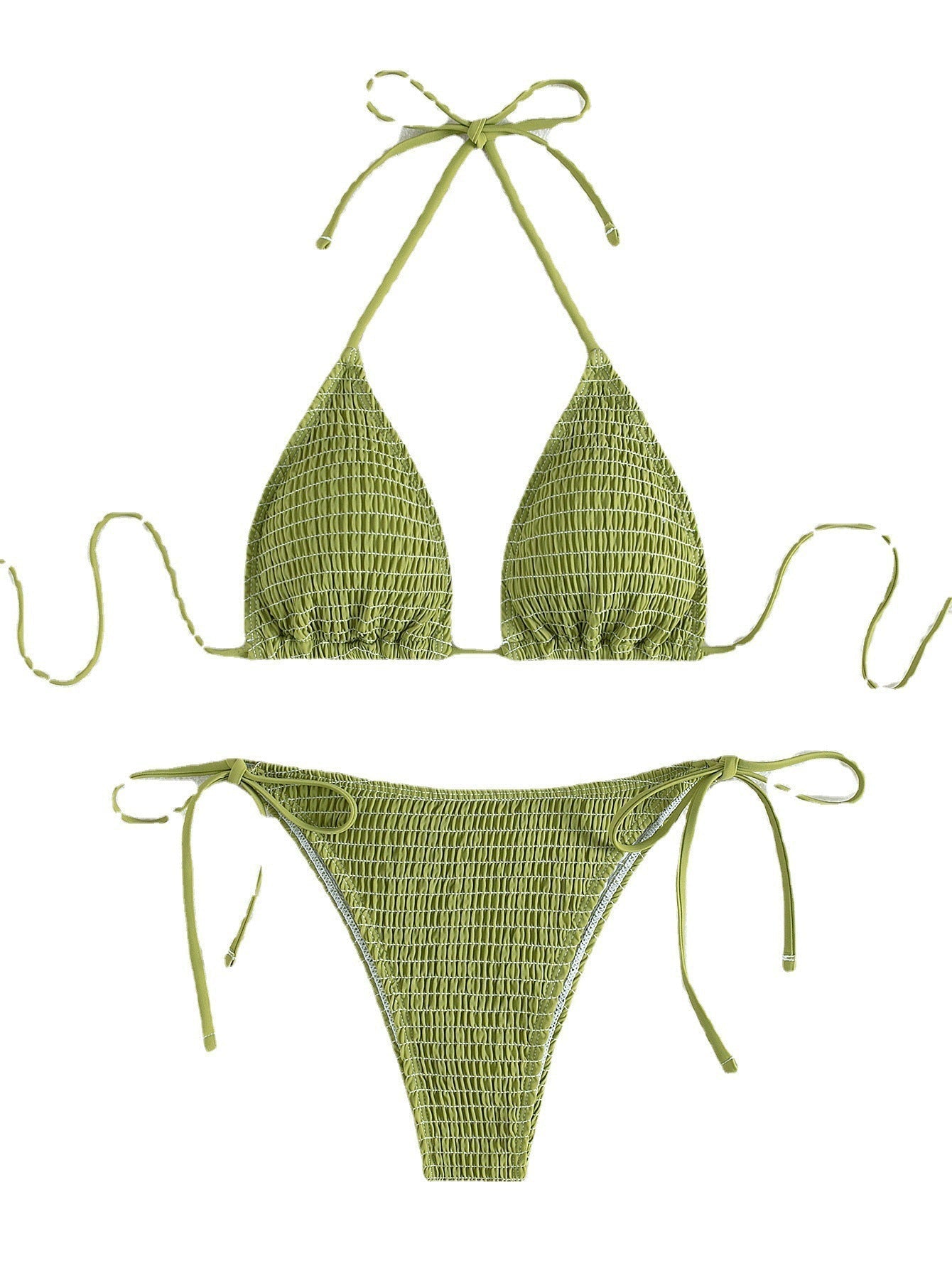 Solid Color Sexy Pleating Triangle Lace Up Side Beach Swimsuit Bikini Bella Mia
