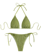 Solid Color Sexy Pleating Triangle Lace Up Side Beach Swimsuit Bikini Bella Mia