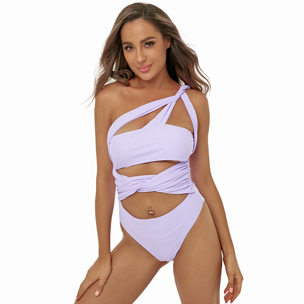 Swimsuit Solid Color Sexy One Piece Bikini Swimsuit One Shoulder Hollow Out Cutout Backless Swimsuit Women Bella Mia